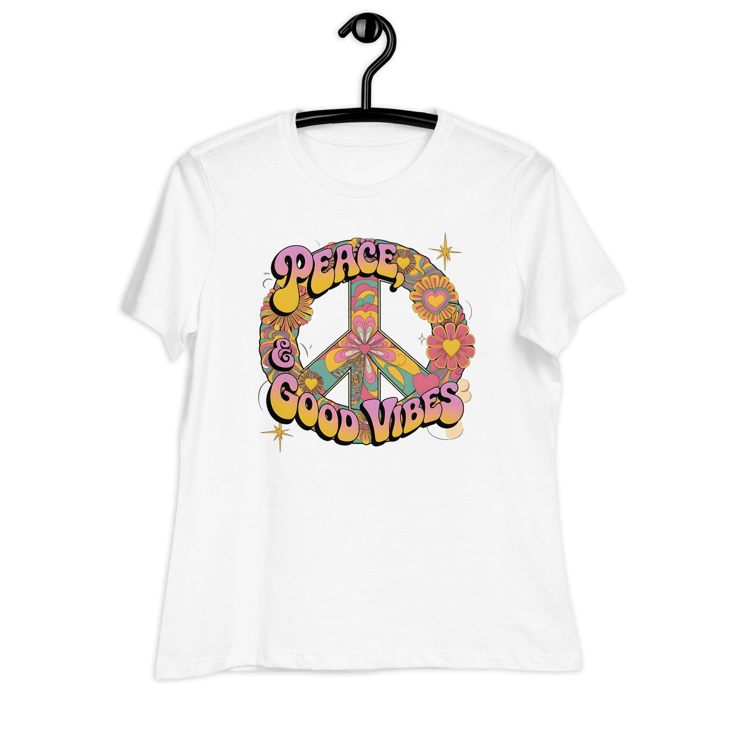 Hippie Peace Wreath Floral Women's Tee - Soft & Comfortable, "Peace Good Vibes" Shirt - Sublimegifts4u.com