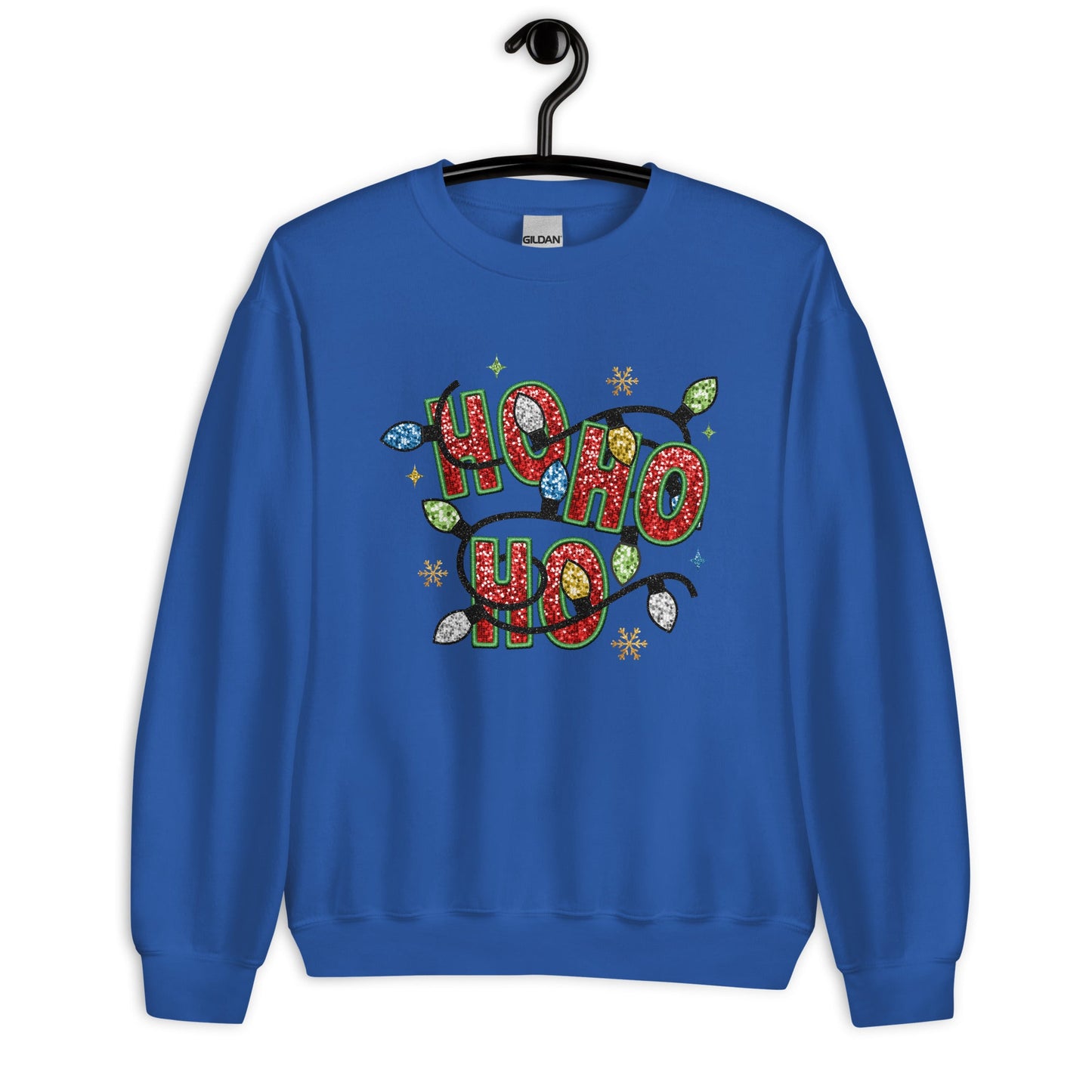 "Ho Ho Ho Women's Christmas Sweatshirt - String of Christmas Lights, Soft & Warm Classic Fit - Sublimegifts4u.com