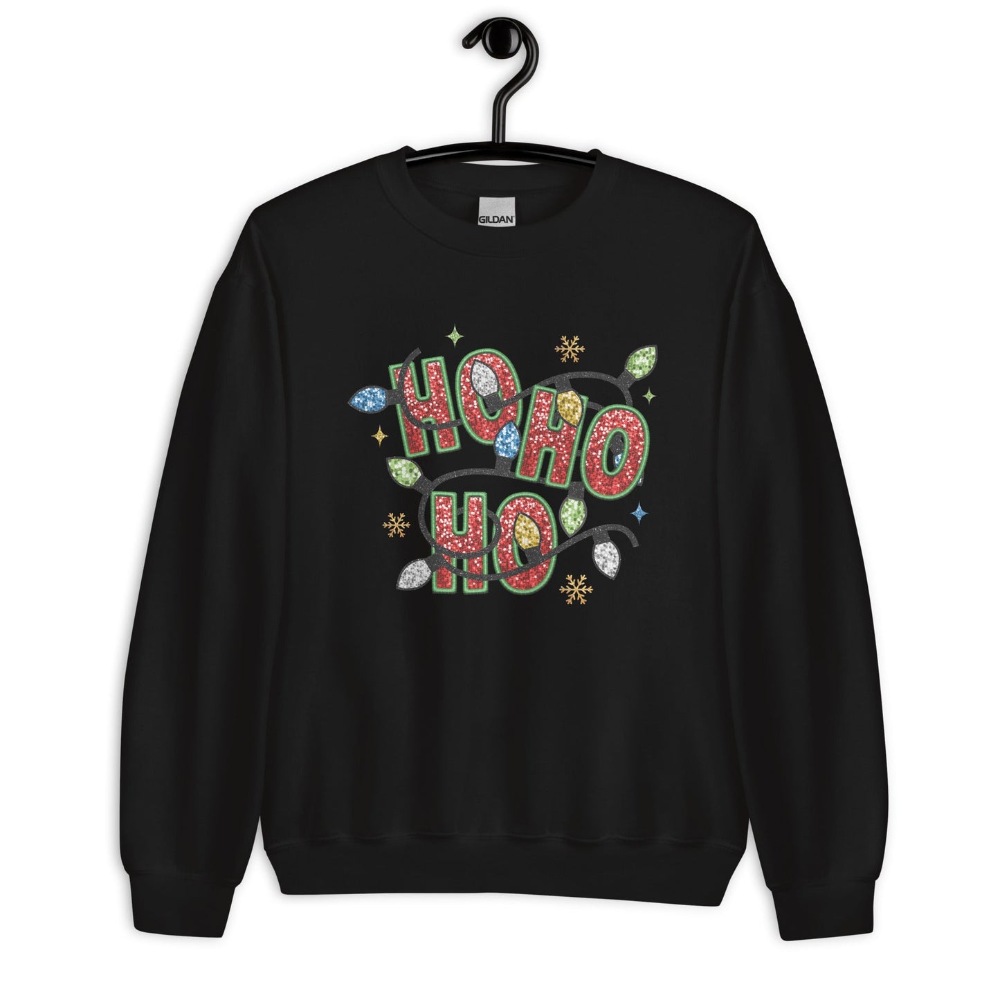 "Ho Ho Ho Women's Christmas Sweatshirt - String of Christmas Lights, Soft & Warm Classic Fit - Sublimegifts4u.com