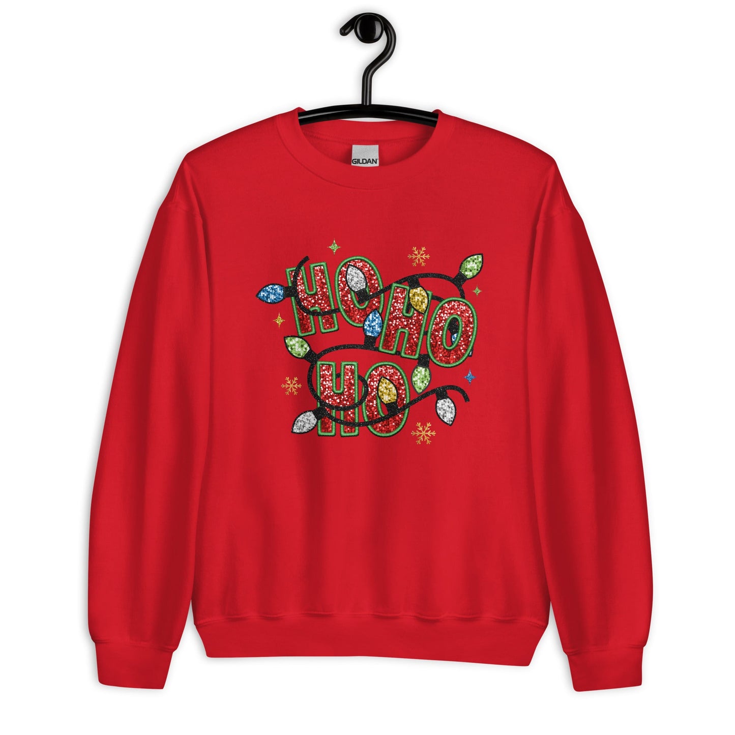 "Ho Ho Ho Women's Christmas Sweatshirt - String of Christmas Lights, Soft & Warm Classic Fit - Sublimegifts4u.com