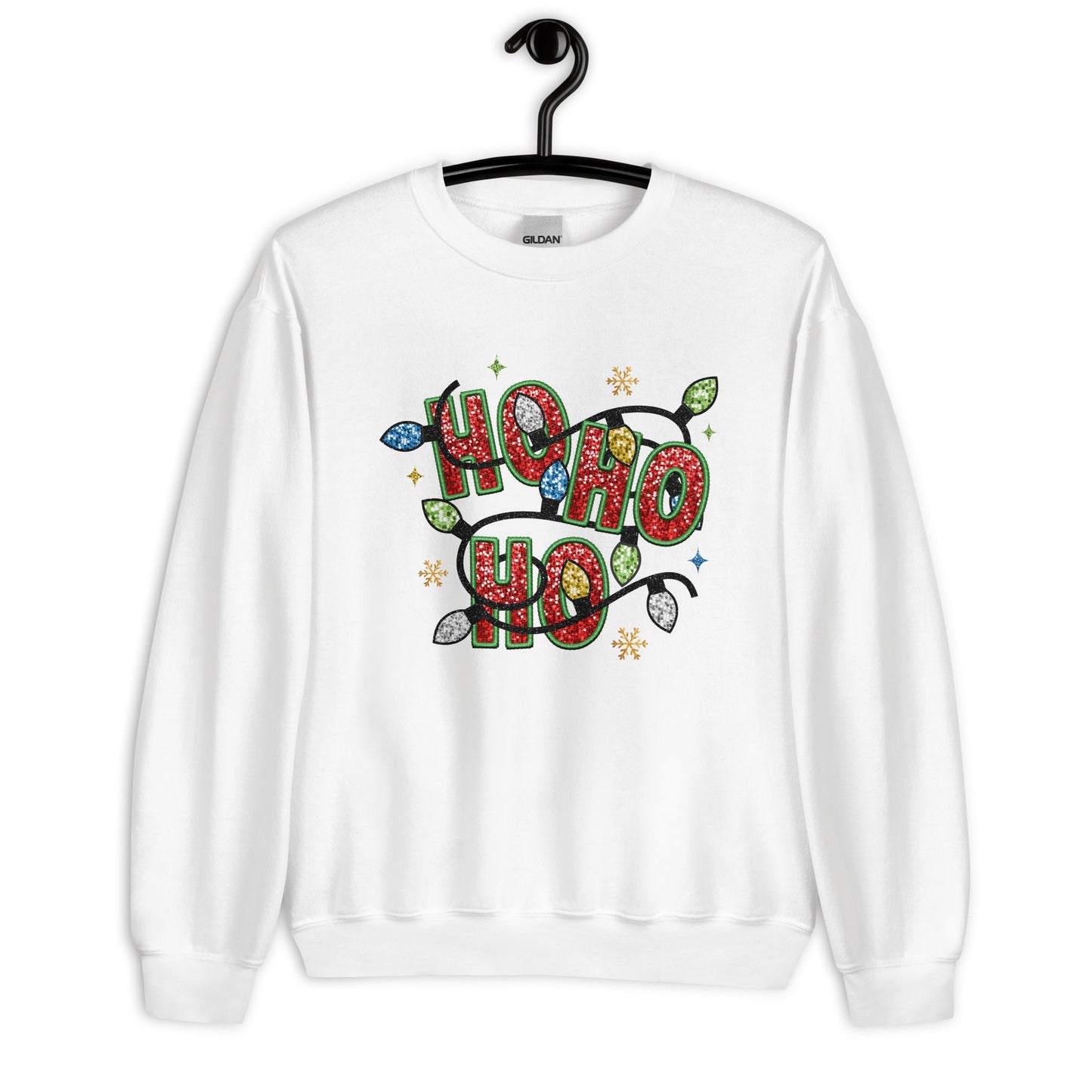 "Ho Ho Ho Women's Christmas Sweatshirt - String of Christmas Lights, Soft & Warm Classic Fit - Sublimegifts4u.com