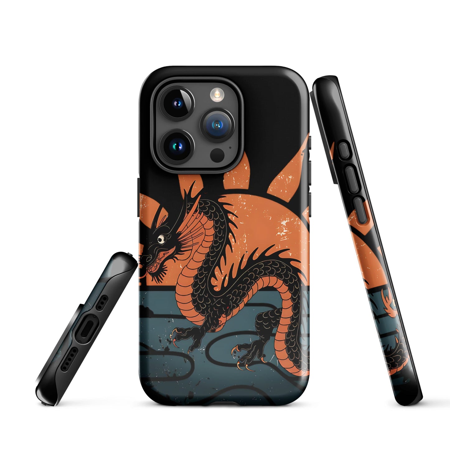 iPhone Tough Case with Black Chinese Dragon and Red Sunset Design - Sublimegifts4u.com