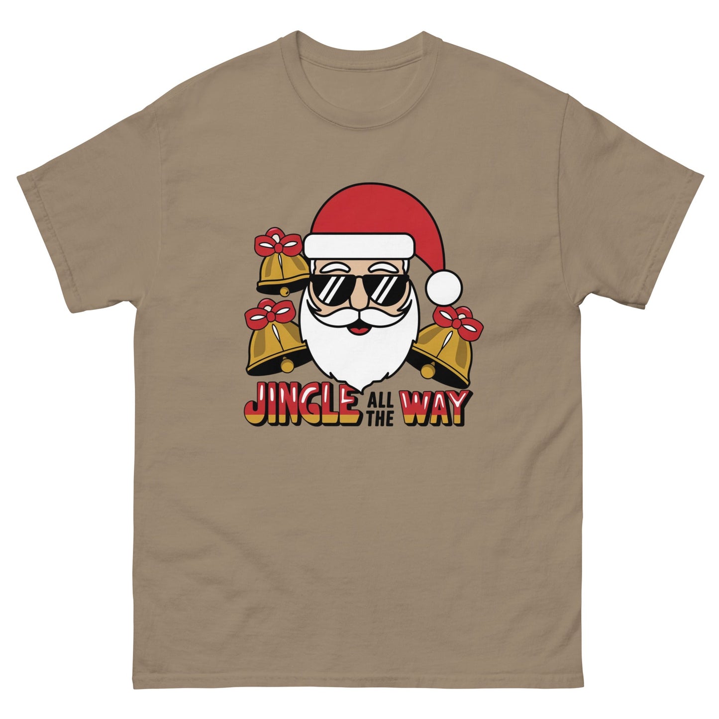 Jingle All the Way" Santa with Shades Women's Christmas Tee - Sublimegifts4u.com