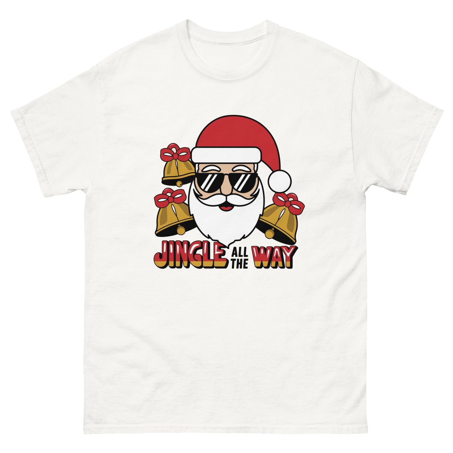 Jingle All the Way" Santa with Shades Women's Christmas Tee - Sublimegifts4u.com