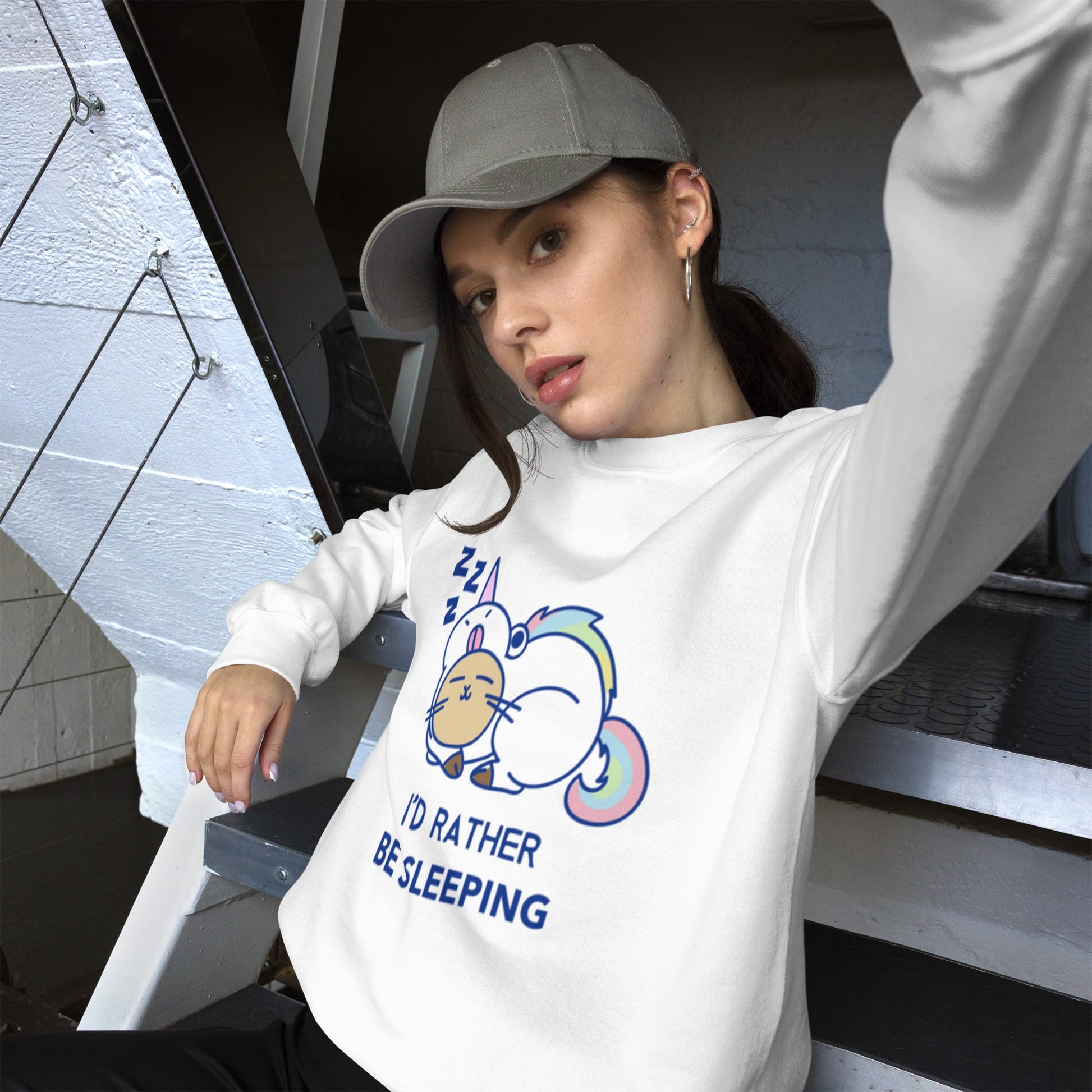 Kawaii Cat "I'd Rather Be Sleeping" Women's Sweatshirt - Cozy & Cute - Sublimegifts4u.com