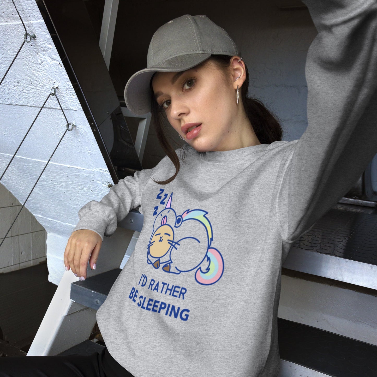 Kawaii Cat "I'd Rather Be Sleeping" Women's Sweatshirt - Cozy & Cute - Sublimegifts4u.com