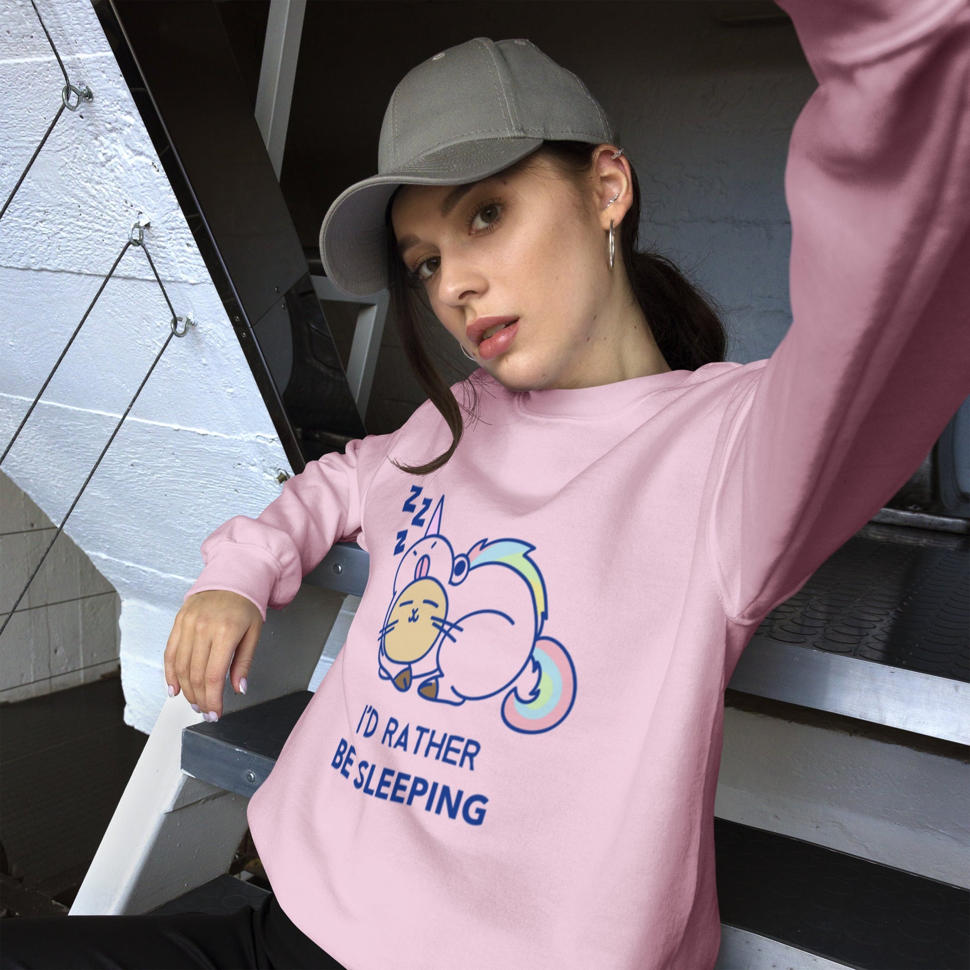 Kawaii Cat "I'd Rather Be Sleeping" Women's Sweatshirt - Cozy & Cute - Sublimegifts4u.com