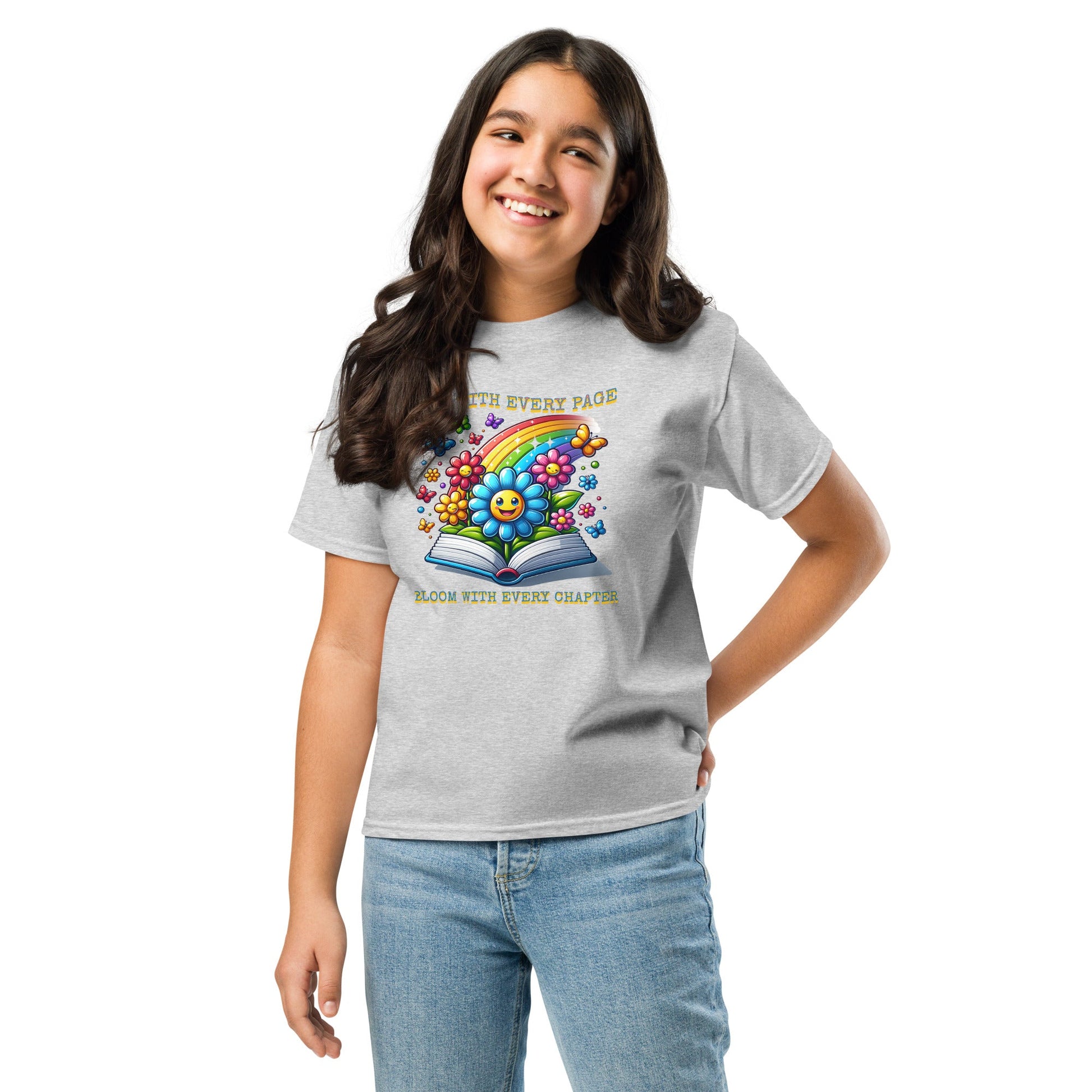 Kids Book & Rainbow Tee - Grow with Every Page, Bloom with Every Chapter | Youth Sizes S - XL - Sublimegifts4u.com