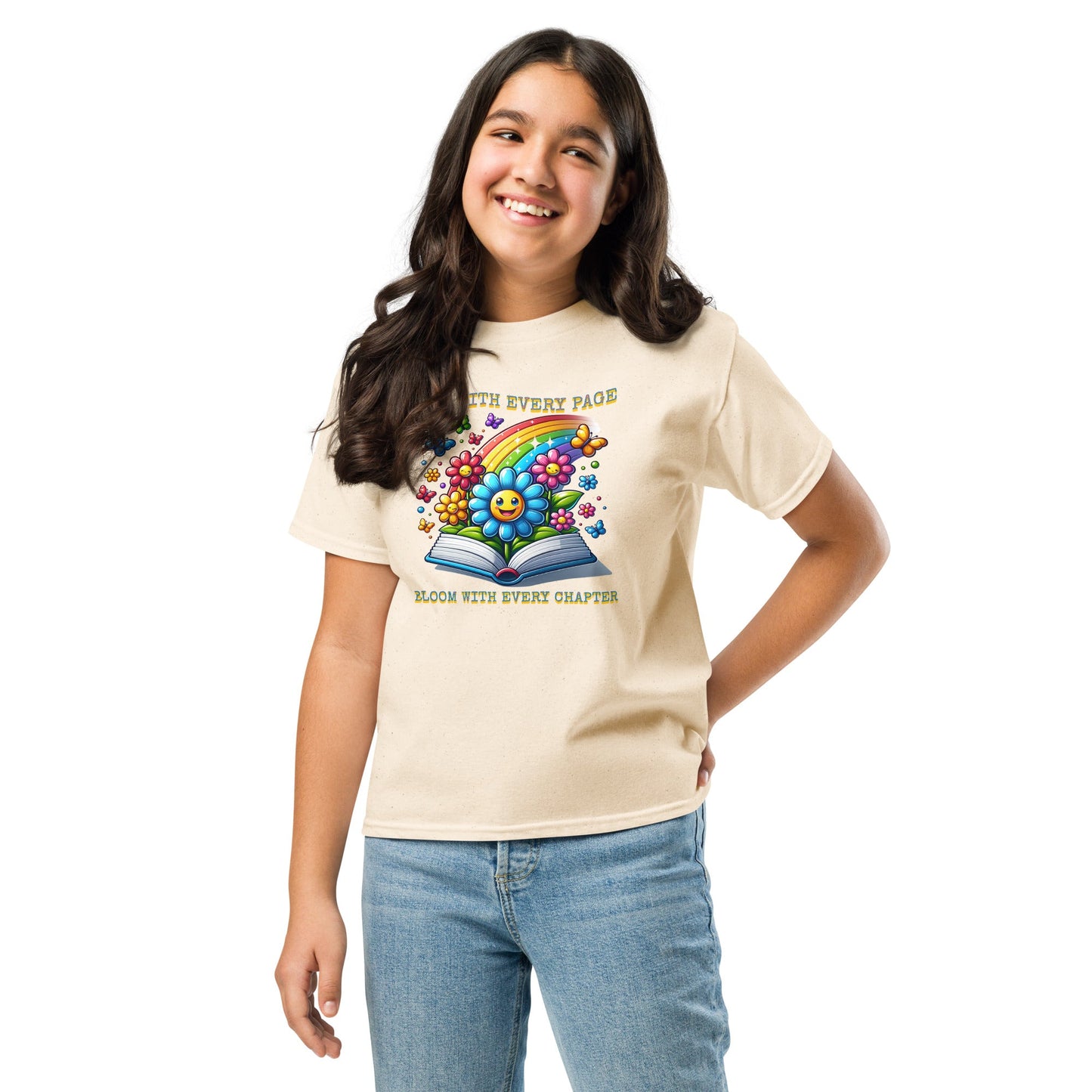 Kids Book & Rainbow Tee - Grow with Every Page, Bloom with Every Chapter | Youth Sizes S - XL - Sublimegifts4u.com