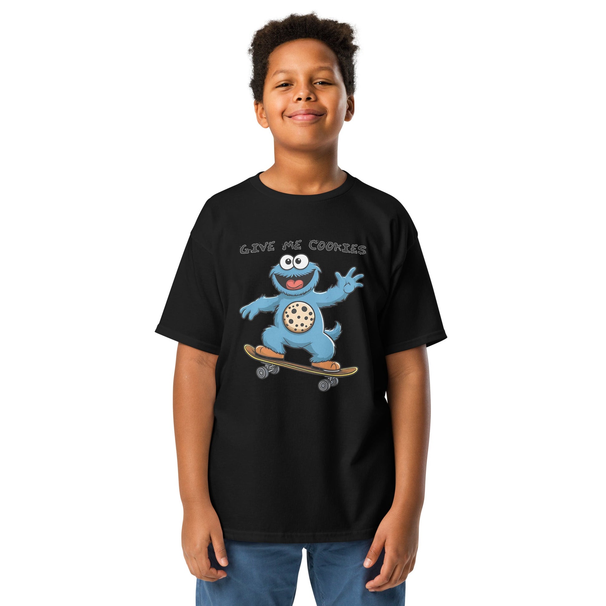 Kids' Skateboarding Monster Tee – 'Give Me Cookie' | 100% Cotton Classic Fit - Sublimegifts4u.com