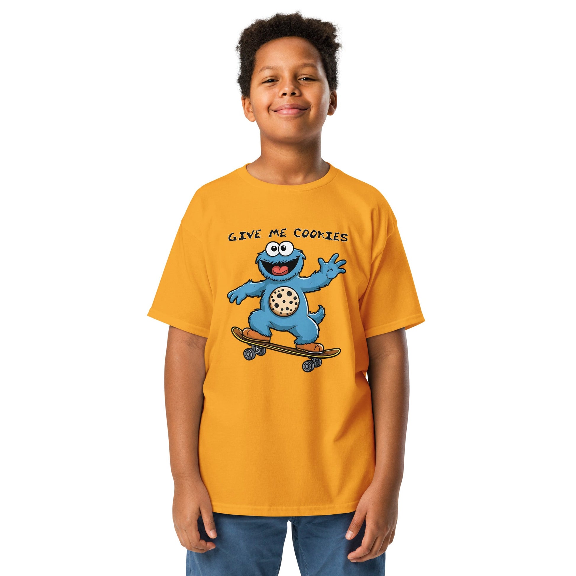 Kids' Skateboarding Monster Tee – 'Give Me Cookie' | 100% Cotton Classic Fit - Sublimegifts4u.com