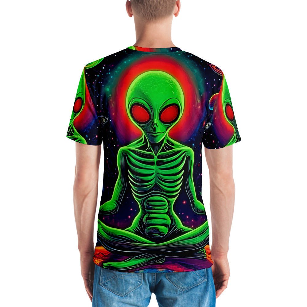 Men’s All - Over Print Meditating Alien in Space T-Shirt - Soft & Stretchy Cosmic Tee - Sublimegifts4u.com