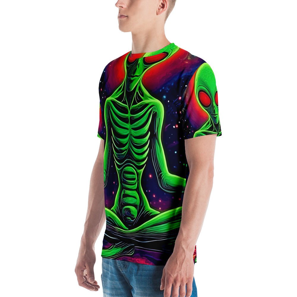 Men’s All - Over Print Meditating Alien in Space T-Shirt - Soft & Stretchy Cosmic Tee - Sublimegifts4u.com