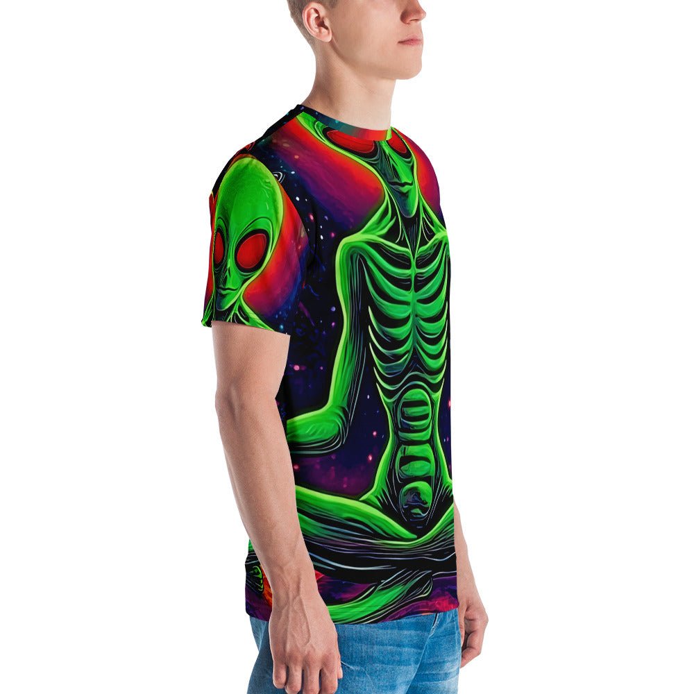 Men’s All - Over Print Meditating Alien in Space T-Shirt - Soft & Stretchy Cosmic Tee - Sublimegifts4u.com