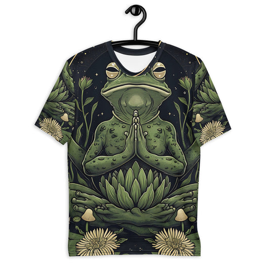 Men’s All - Over Print Meditating Frog T-Shirt - Soft & Stretchy Spiritual Tee - Sublimegifts4u.com