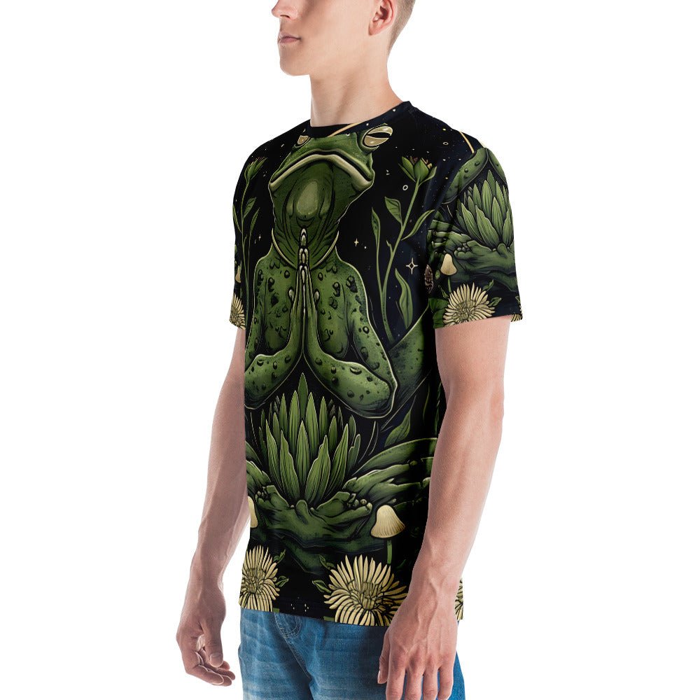 Men’s All - Over Print Meditating Frog T-Shirt - Soft & Stretchy Spiritual Tee - Sublimegifts4u.com