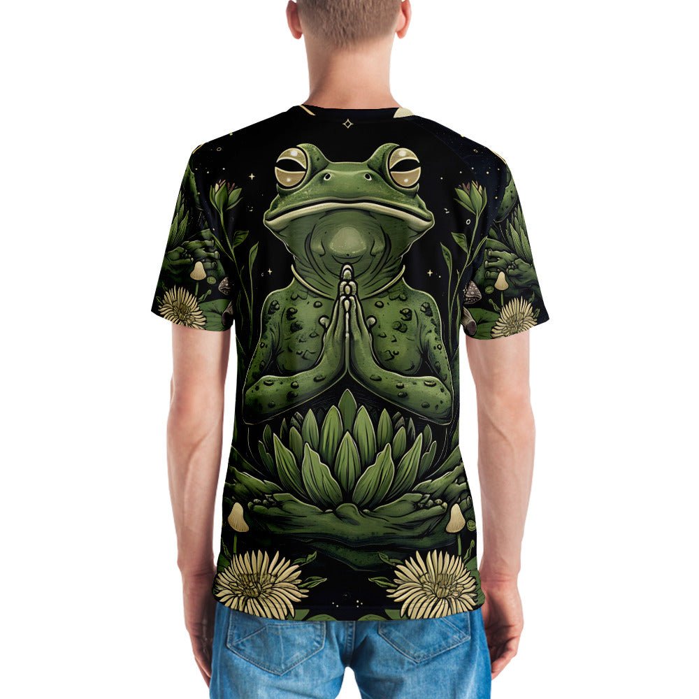 Men’s All - Over Print Meditating Frog T-Shirt - Soft & Stretchy Spiritual Tee - Sublimegifts4u.com