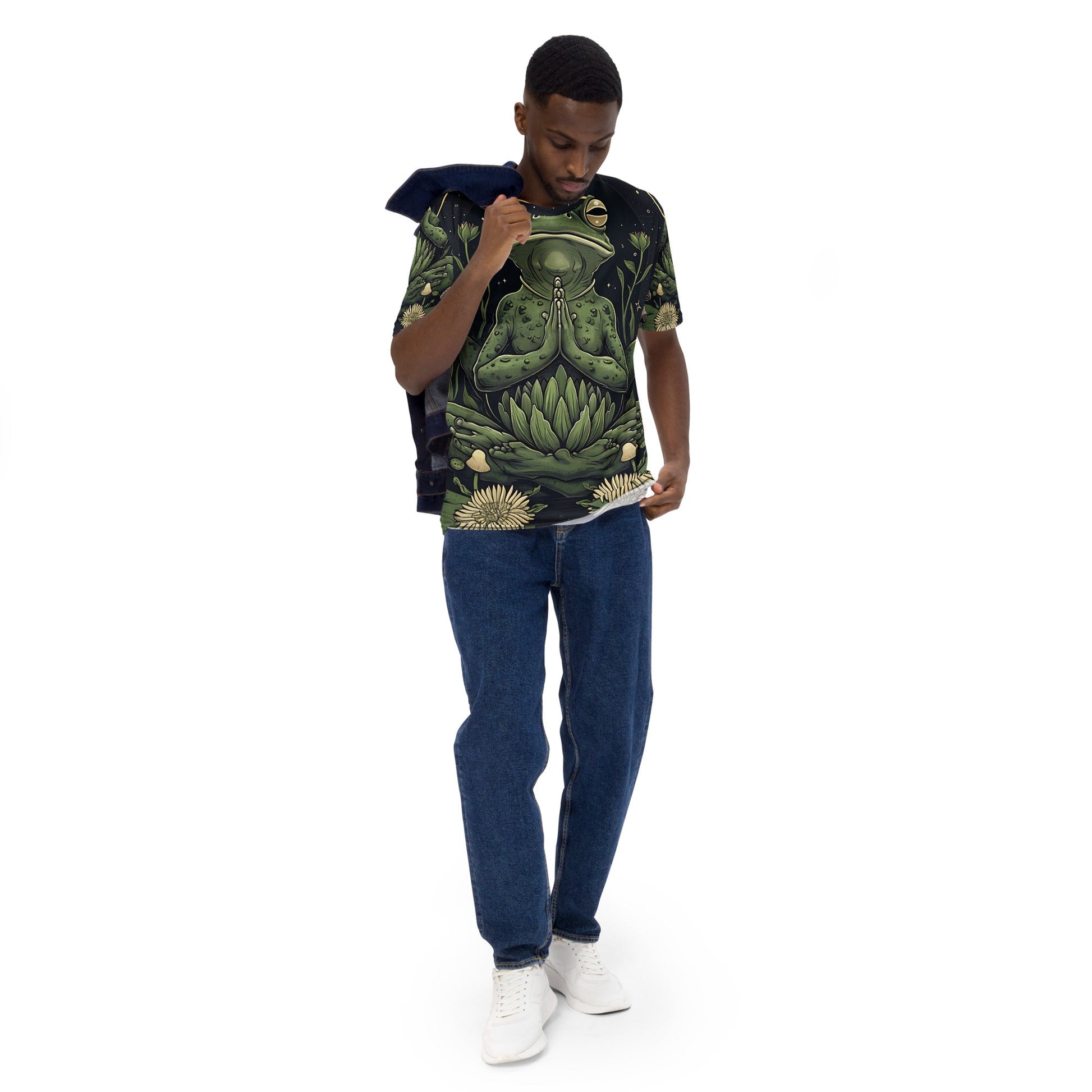 Men’s All - Over Print Meditating Frog T-Shirt - Soft & Stretchy Spiritual Tee - Sublimegifts4u.com