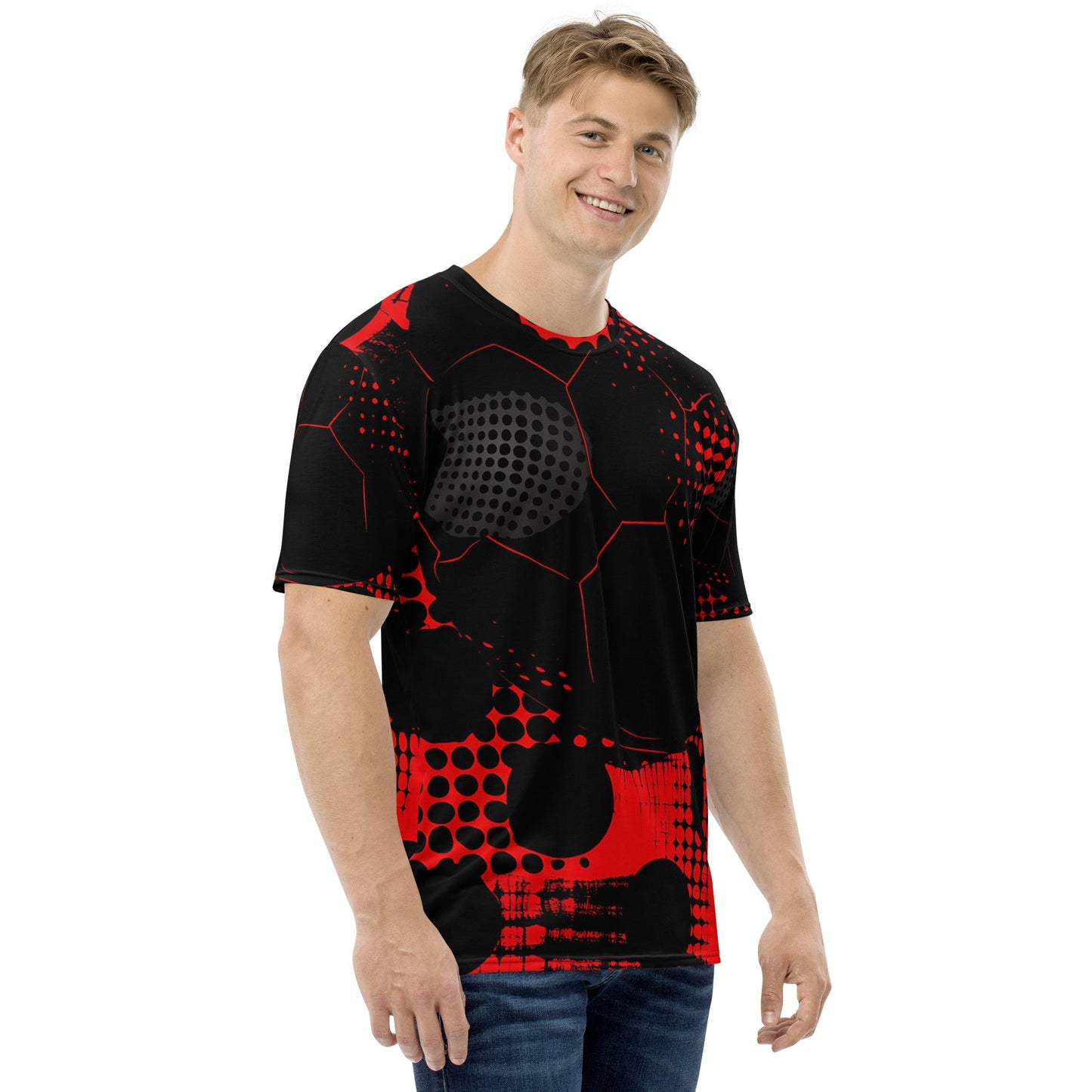 Men's Black and Red Dotted Grunge All - Over Print Tee - Smooth and Comfortable - Sublimegifts4u.com