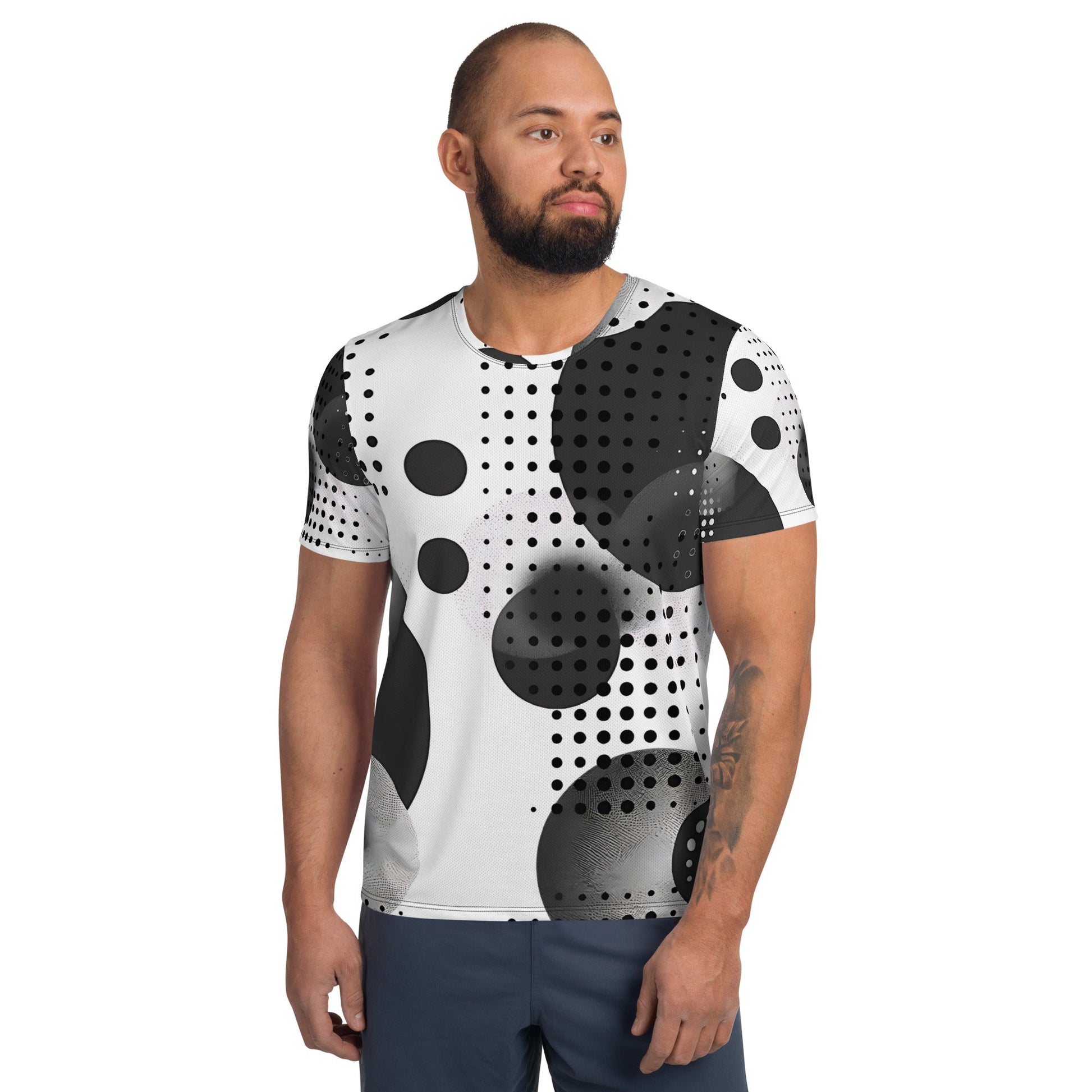 Men's Black and White All - Over Print Workout T-Shirt - Moisture - Wicking Performance - Sublimegifts4u.com