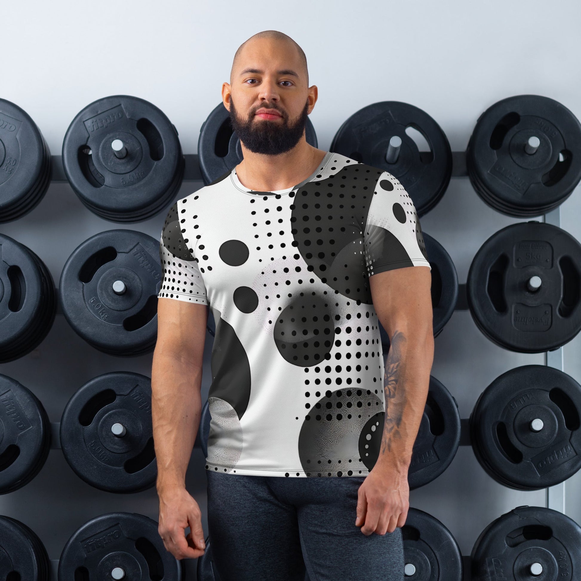 Men's Black and White All - Over Print Workout T-Shirt - Moisture - Wicking Performance - Sublimegifts4u.com