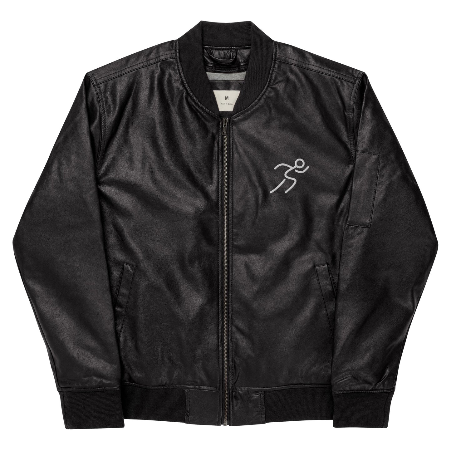 Men's Bomber Jacket with Running Symbol - Brown & Black PU Leather - Sublimegifts4u.com