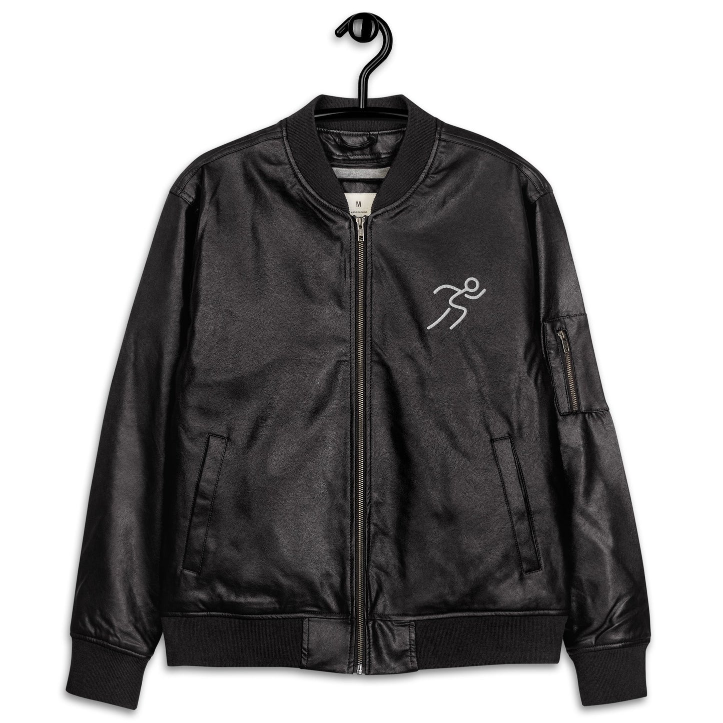 Men's Bomber Jacket with Running Symbol - Brown & Black PU Leather - Sublimegifts4u.com