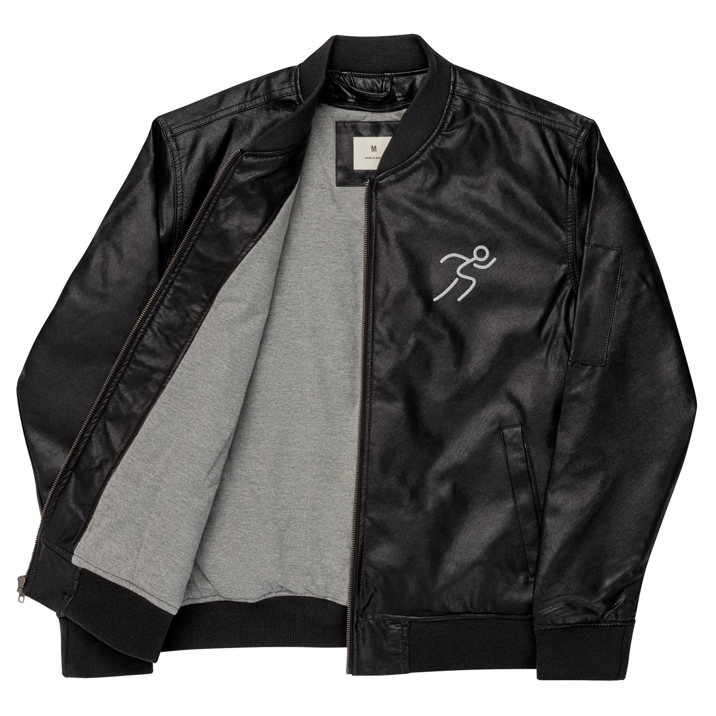 Men's Bomber Jacket with Running Symbol - Brown & Black PU Leather - Sublimegifts4u.com