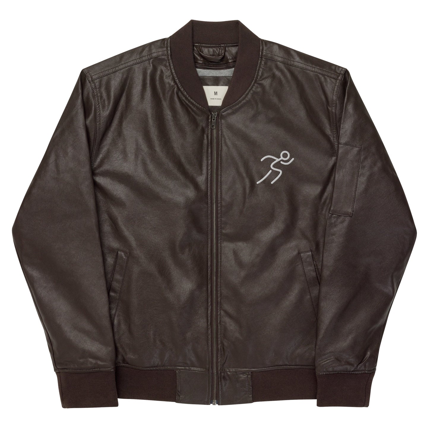 Men's Bomber Jacket with Running Symbol - Brown & Black PU Leather - Sublimegifts4u.com