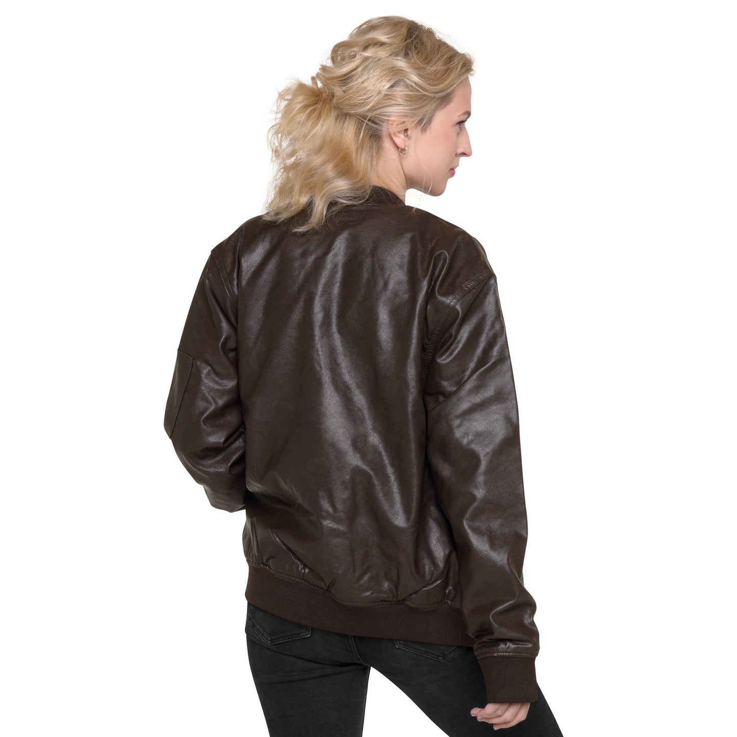 Men's Bomber Jacket with Running Symbol - Brown & Black PU Leather - Sublimegifts4u.com