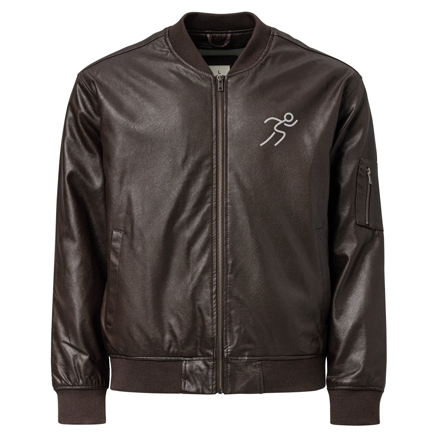 Men's Bomber Jacket with Running Symbol - Brown & Black PU Leather - Sublimegifts4u.com