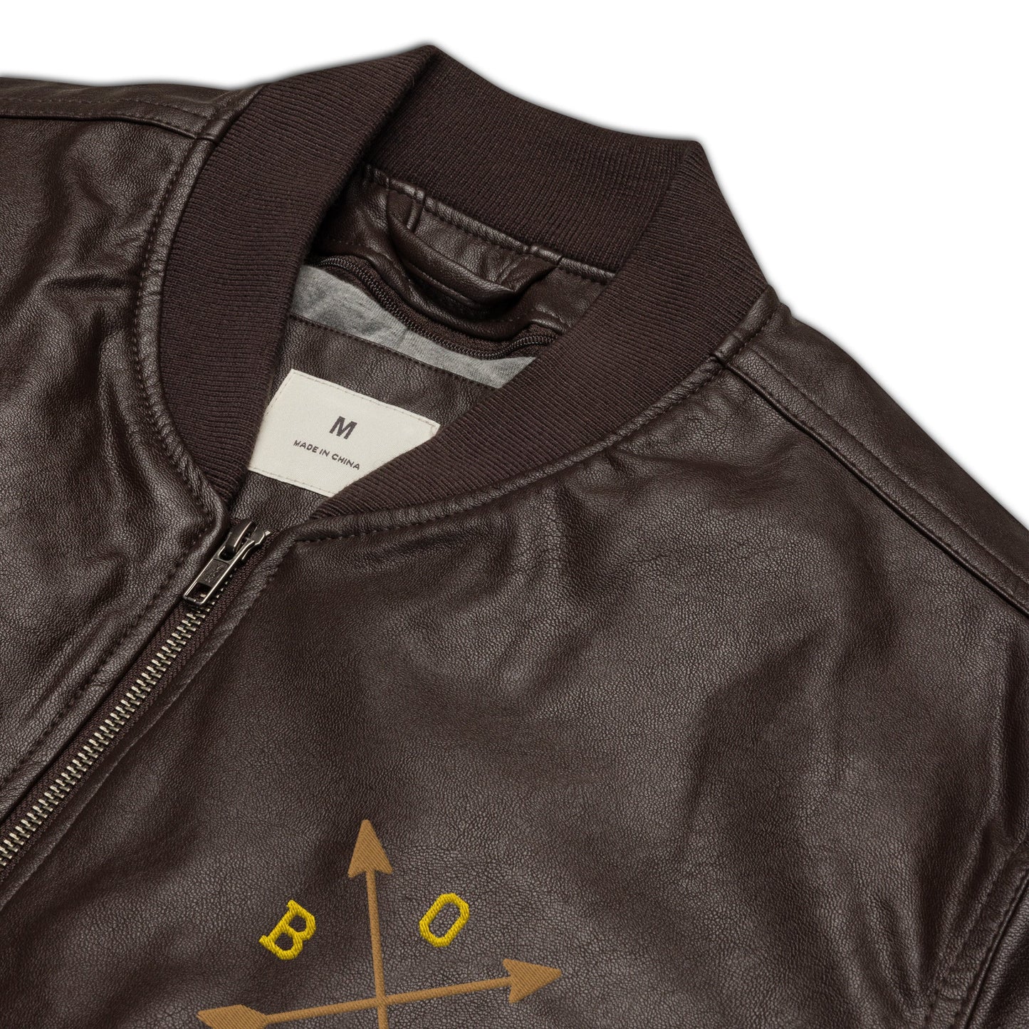 Men's Brown Bomber Jacket with Embroidered Arrows and Boss - Classic PU Leather - Sublimegifts4u.com