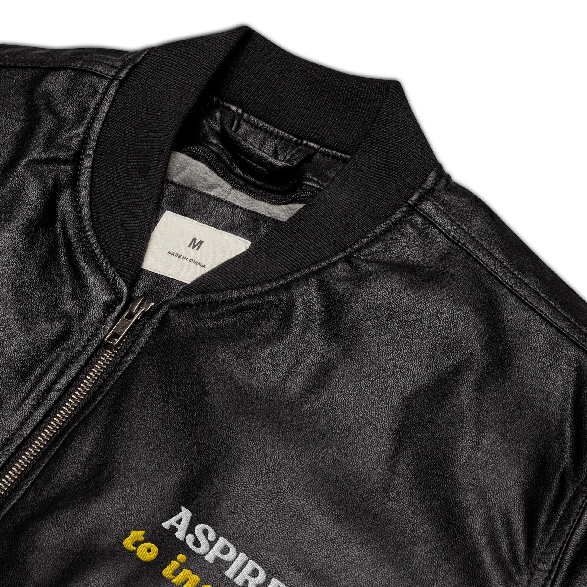 Men's Embroidered Bomber Jacket - Aspire to Inspire - Classic PU Leather - Sublimegifts4u.com