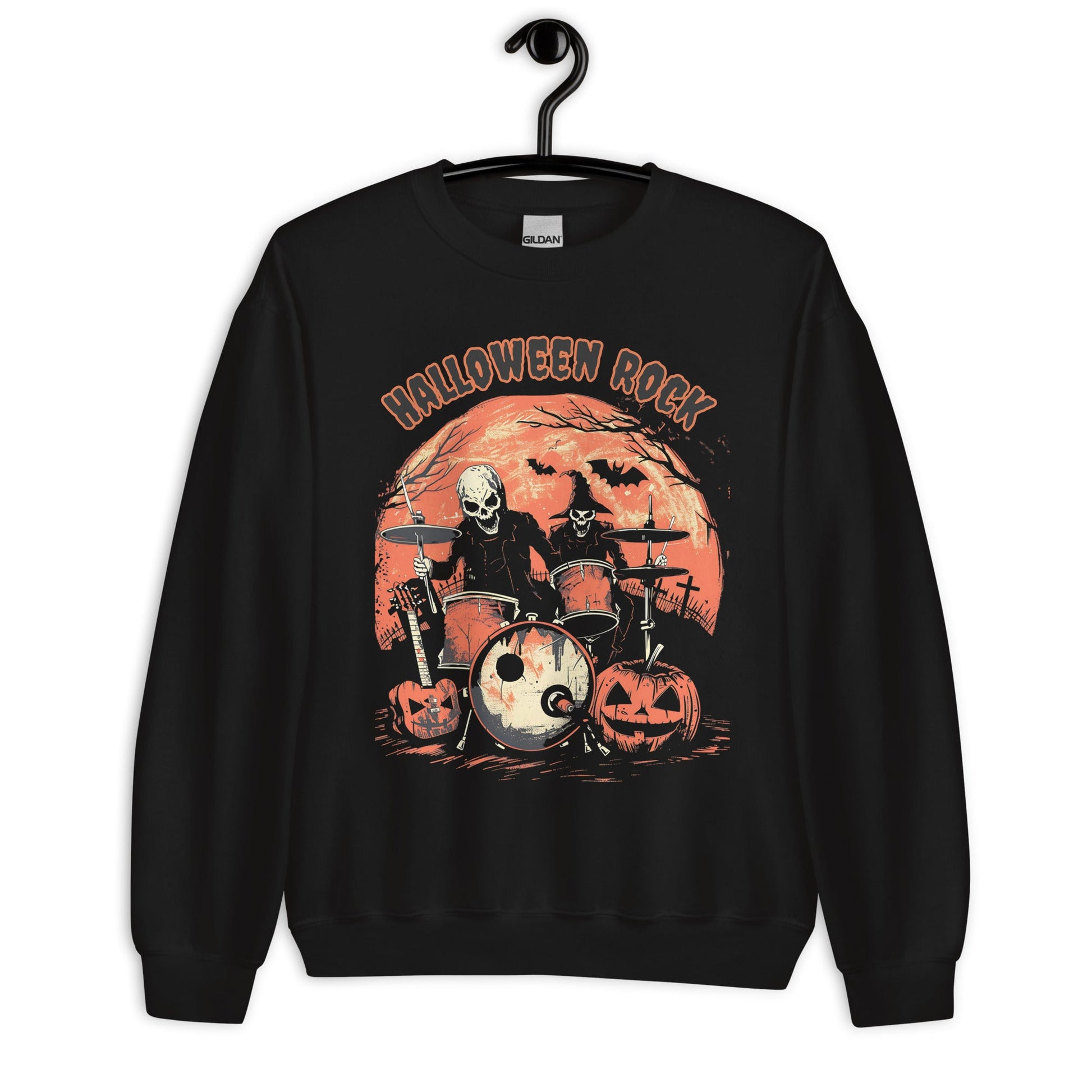 Men's Halloween Sweatshirt: 'Halloween Rock' with Skull Rock Band Design - Sublimegifts4u.com