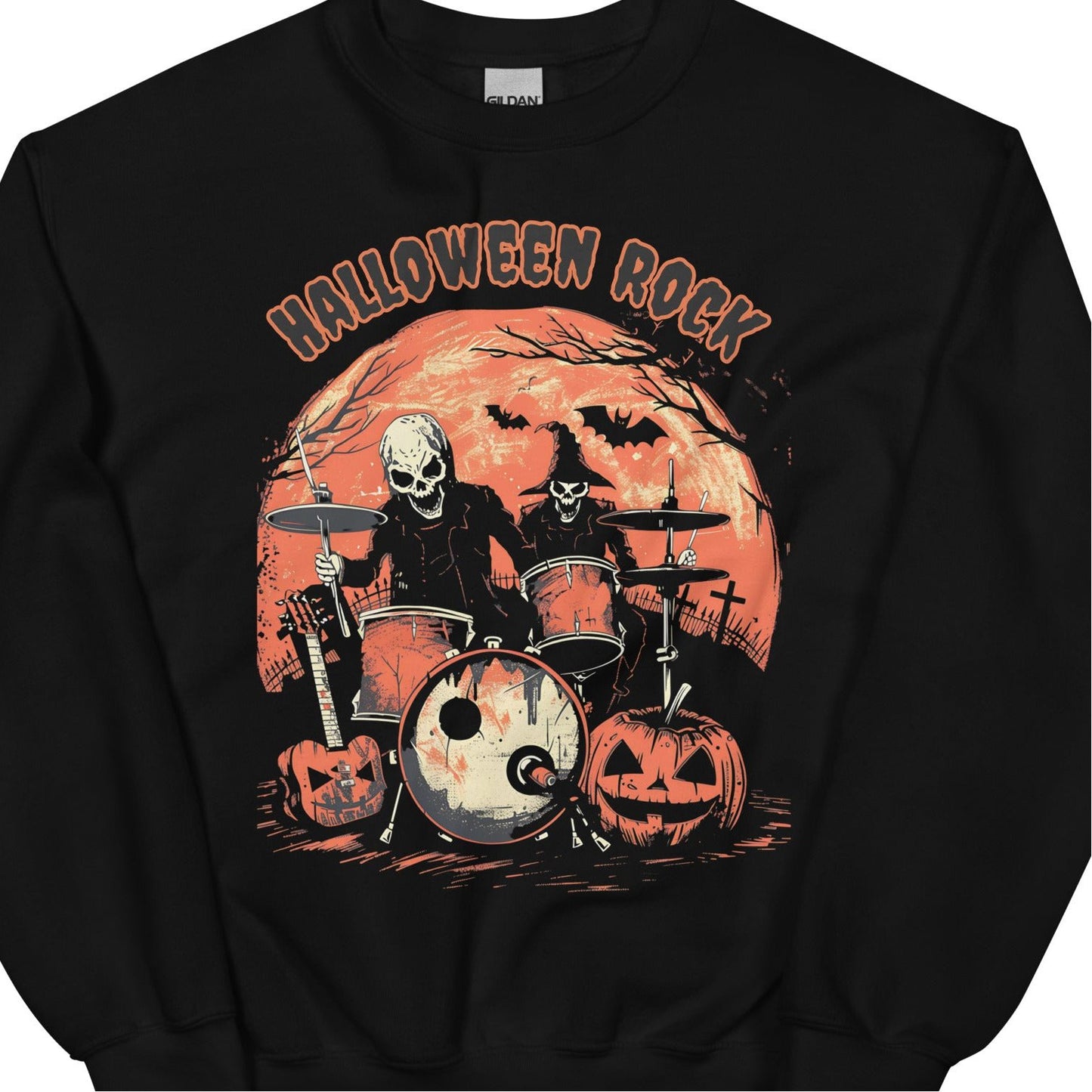 Men's Halloween Sweatshirt: 'Halloween Rock' with Skull Rock Band Design - Sublimegifts4u.com