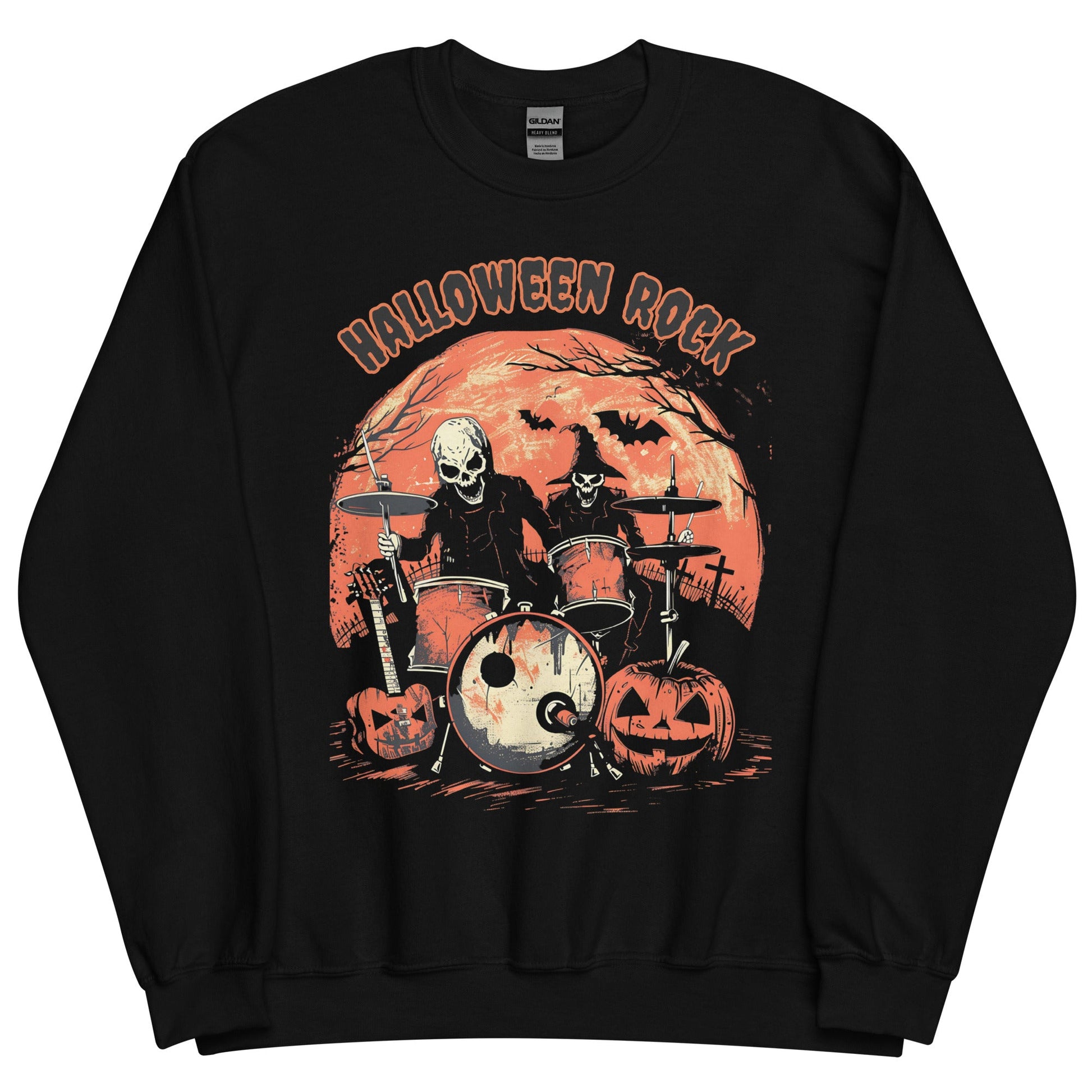 Men's Halloween Sweatshirt: 'Halloween Rock' with Skull Rock Band Design - Sublimegifts4u.com