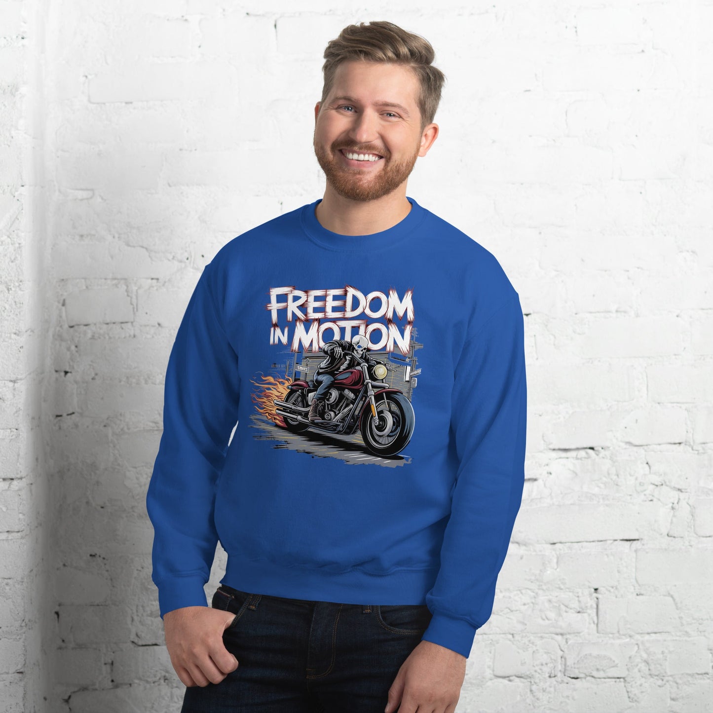 Men’s Sweatshirt – "Freedom in Motion" Skeleton Motorcycle Design - Sublimegifts4u.com