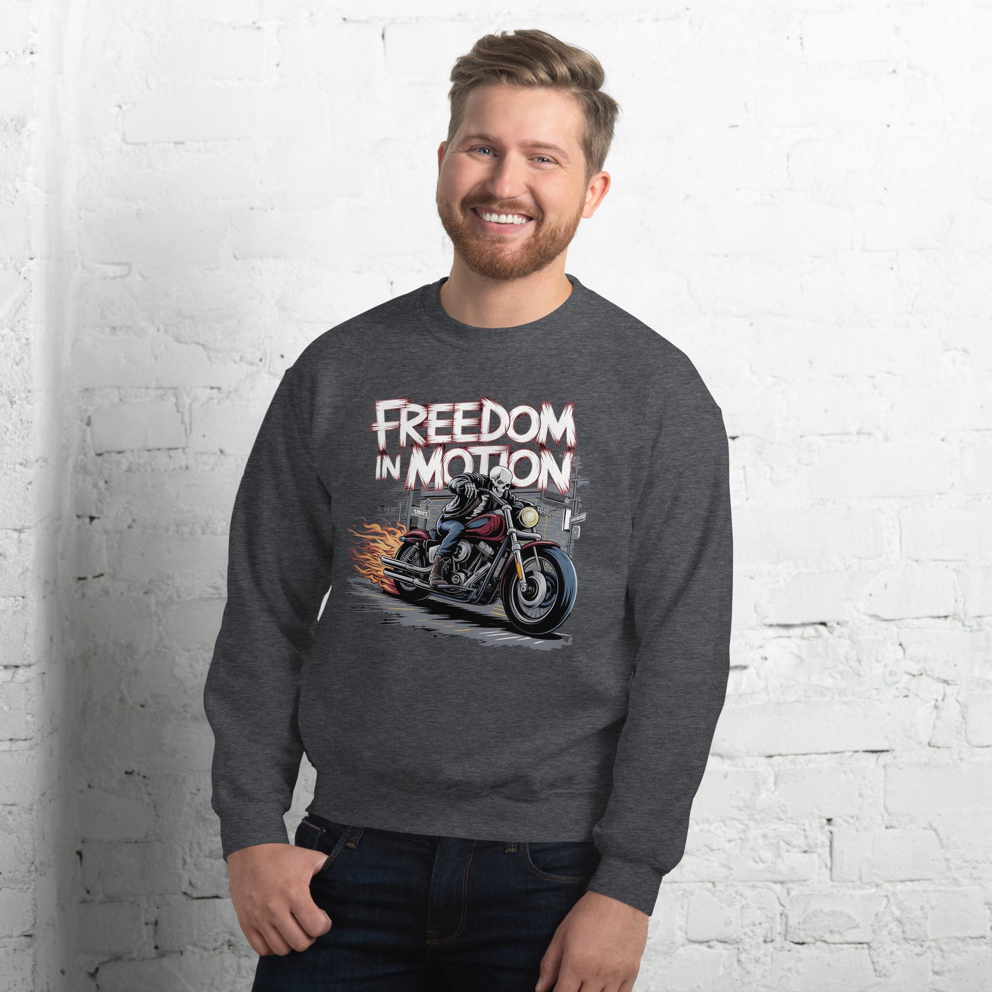 Men’s Sweatshirt – "Freedom in Motion" Skeleton Motorcycle Design - Sublimegifts4u.com