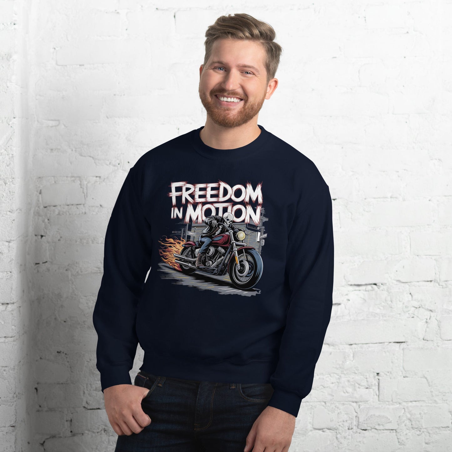 Men’s Sweatshirt – "Freedom in Motion" Skeleton Motorcycle Design - Sublimegifts4u.com