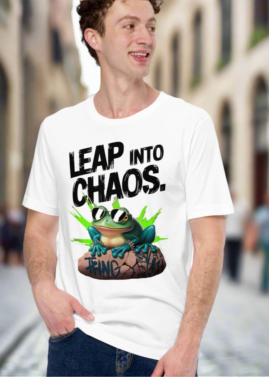 Men's T-Shirt with Frog Design - 'Leap Into Chaos' - Sublimegifts4u.com