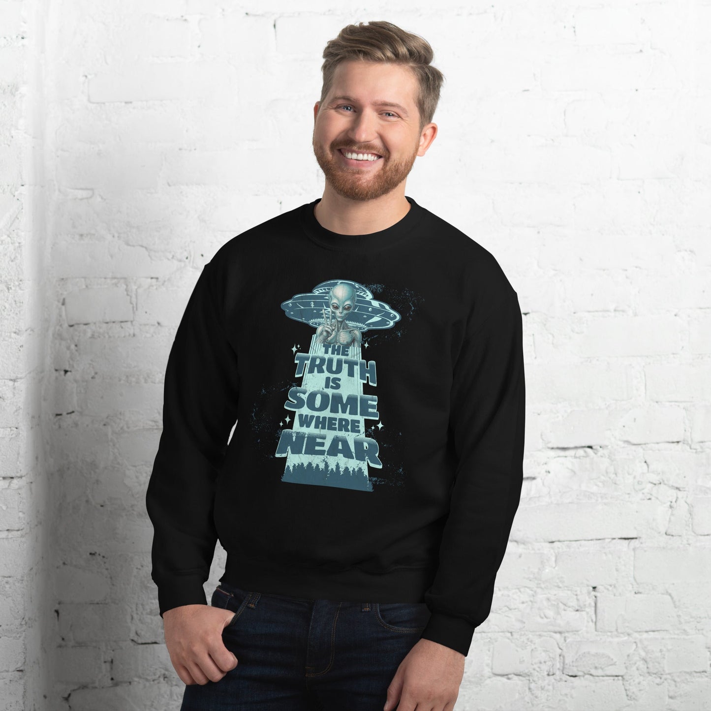 Men’s UFO Alien Sweatshirt - “The Truth is Somewhere Near” | Warm & Classic Fit - Sublimegifts4u.com