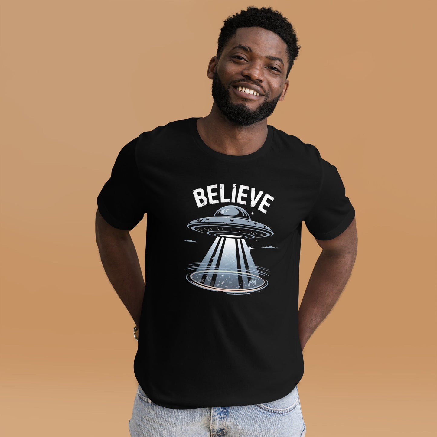 Men's UFO Believe T-Shirt – Soft & Comfortable Tee with UFO Beam Design - Sublimegifts4u.com