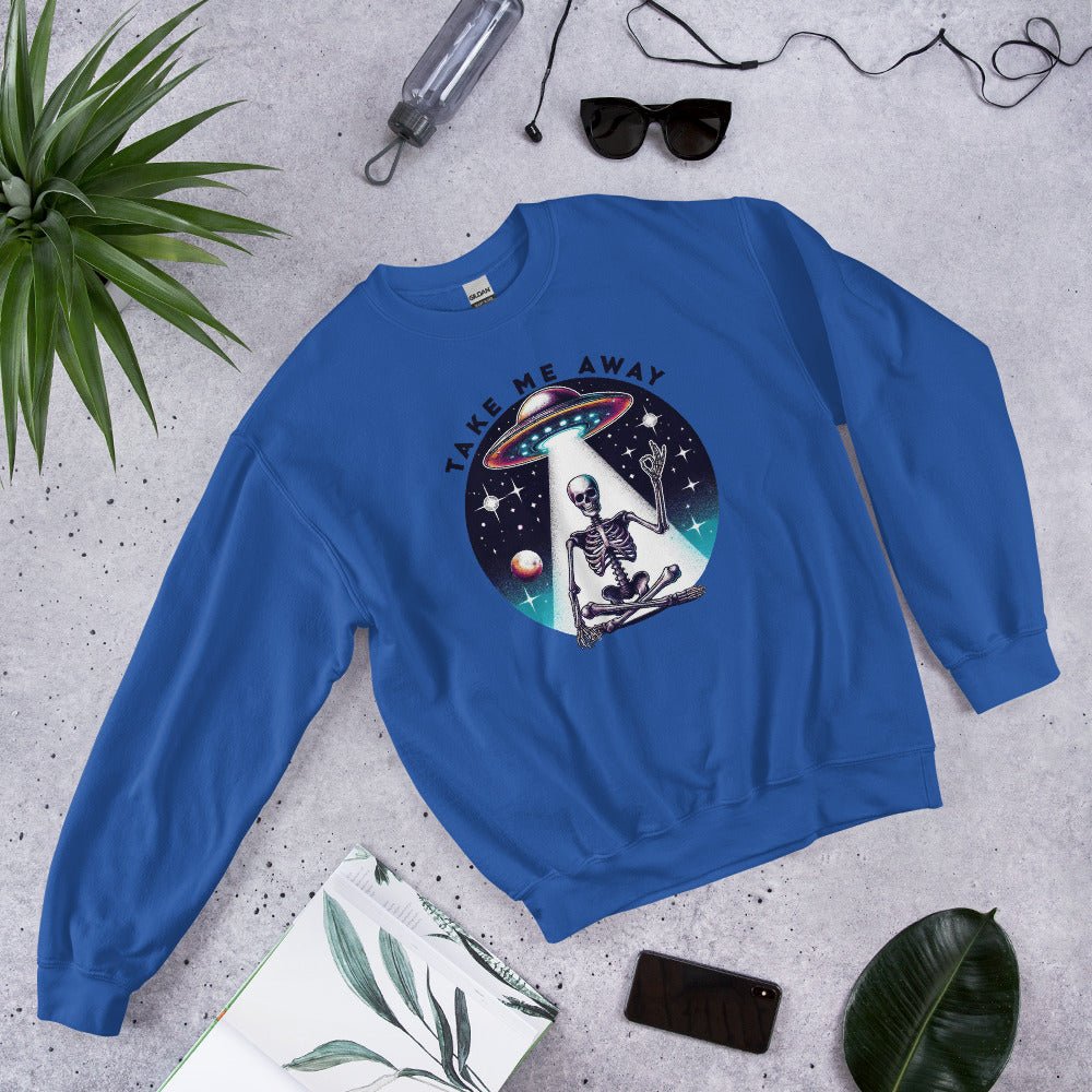 Men’s UFO Skeleton Sweatshirt | ‘Take Me Away’ Design | Cozy & Classic Fit - Sublimegifts4u.com