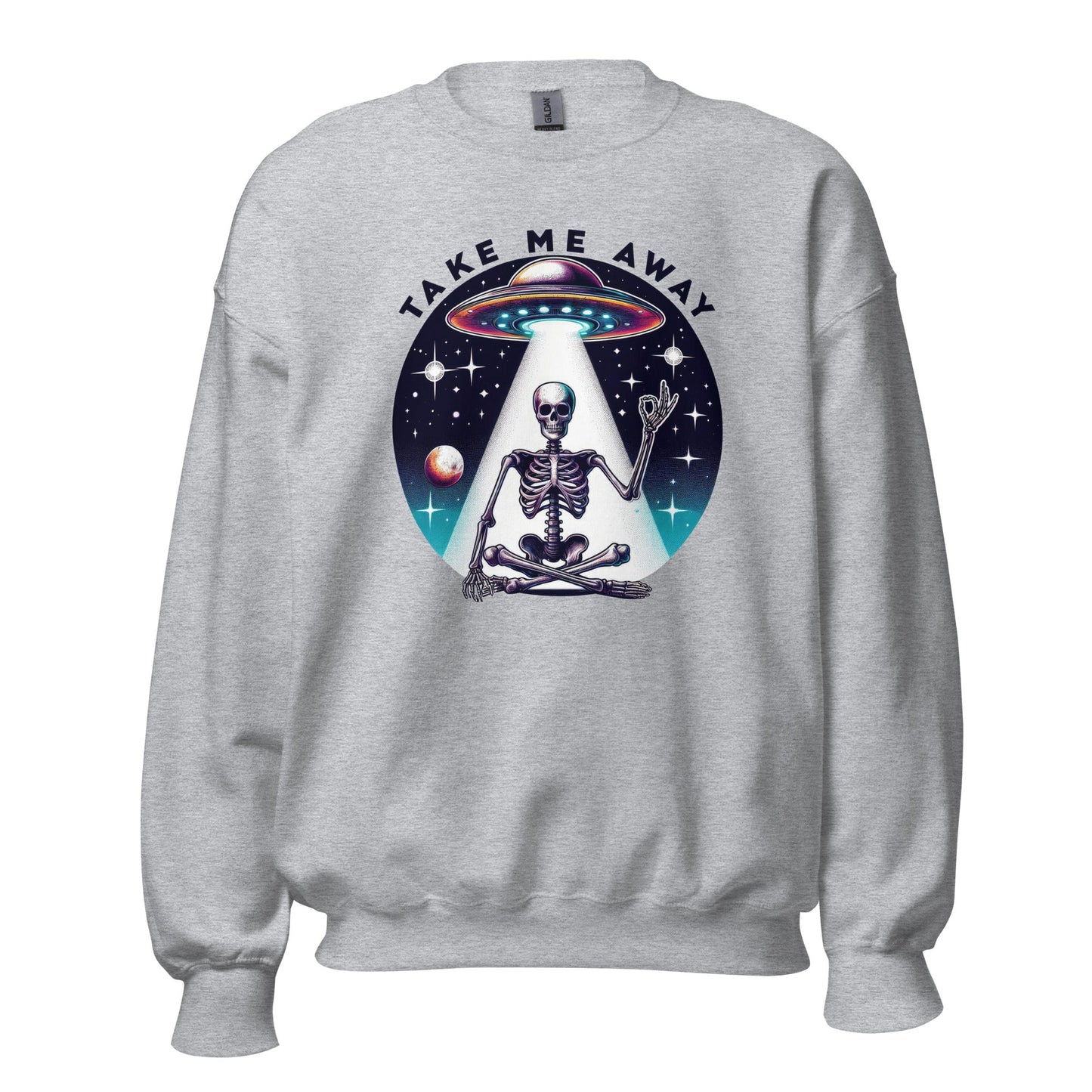 Men’s UFO Skeleton Sweatshirt | ‘Take Me Away’ Design | Cozy & Classic Fit - Sublimegifts4u.com