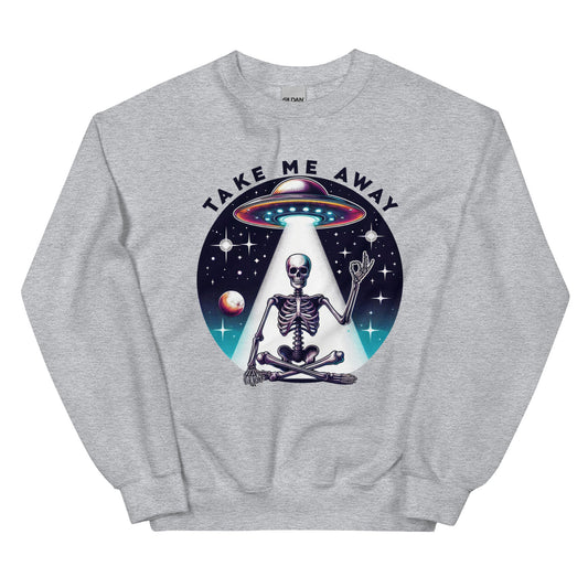 Men’s UFO Skeleton Sweatshirt | ‘Take Me Away’ Design | Cozy & Classic Fit - Sublimegifts4u.com