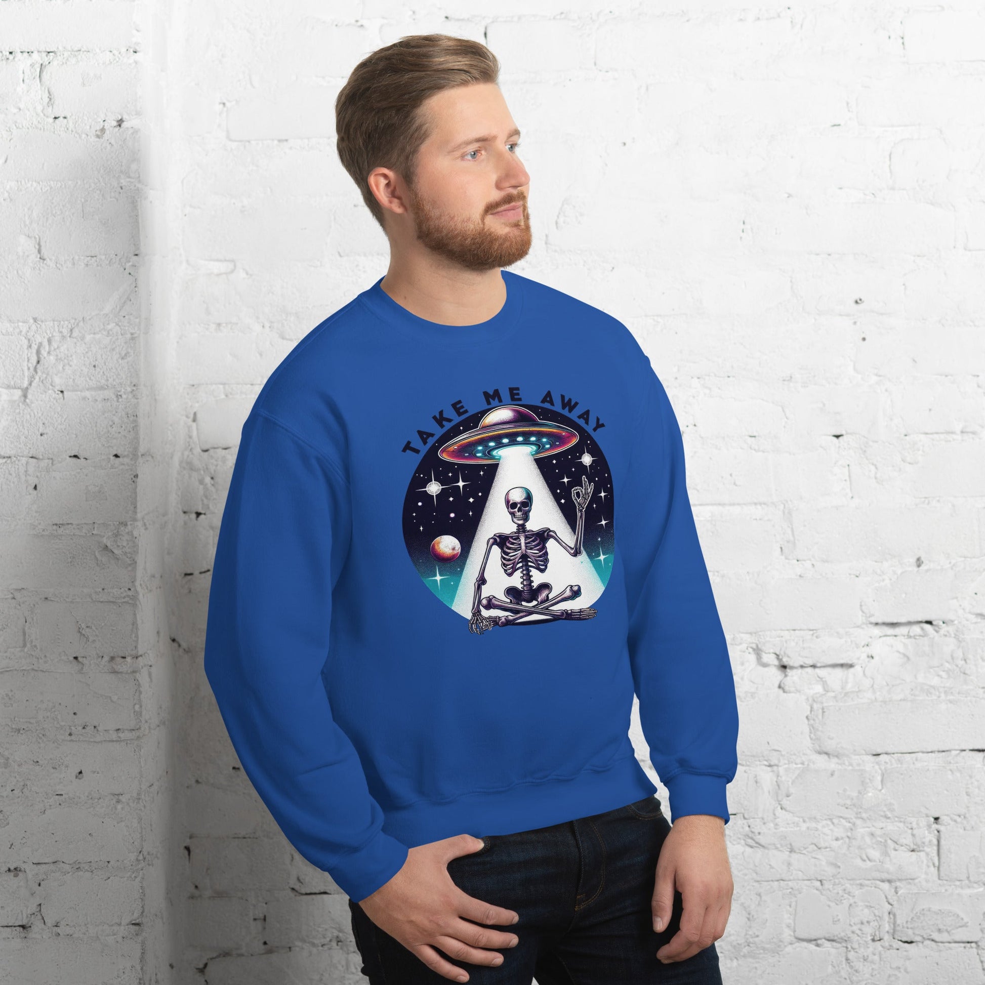 Men’s UFO Skeleton Sweatshirt | ‘Take Me Away’ Design | Cozy & Classic Fit - Sublimegifts4u.com