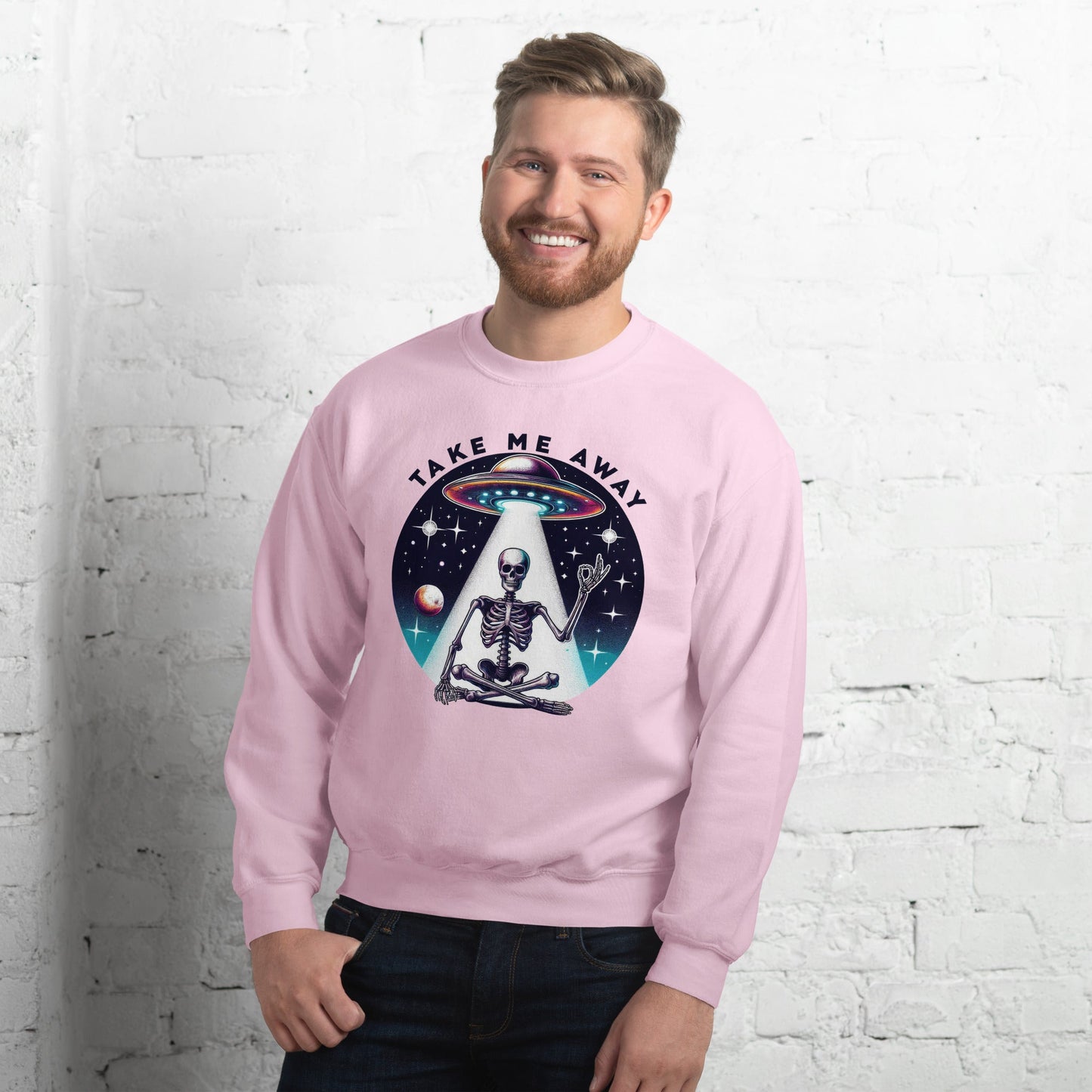 Men’s UFO Skeleton Sweatshirt | ‘Take Me Away’ Design | Cozy & Classic Fit - Sublimegifts4u.com