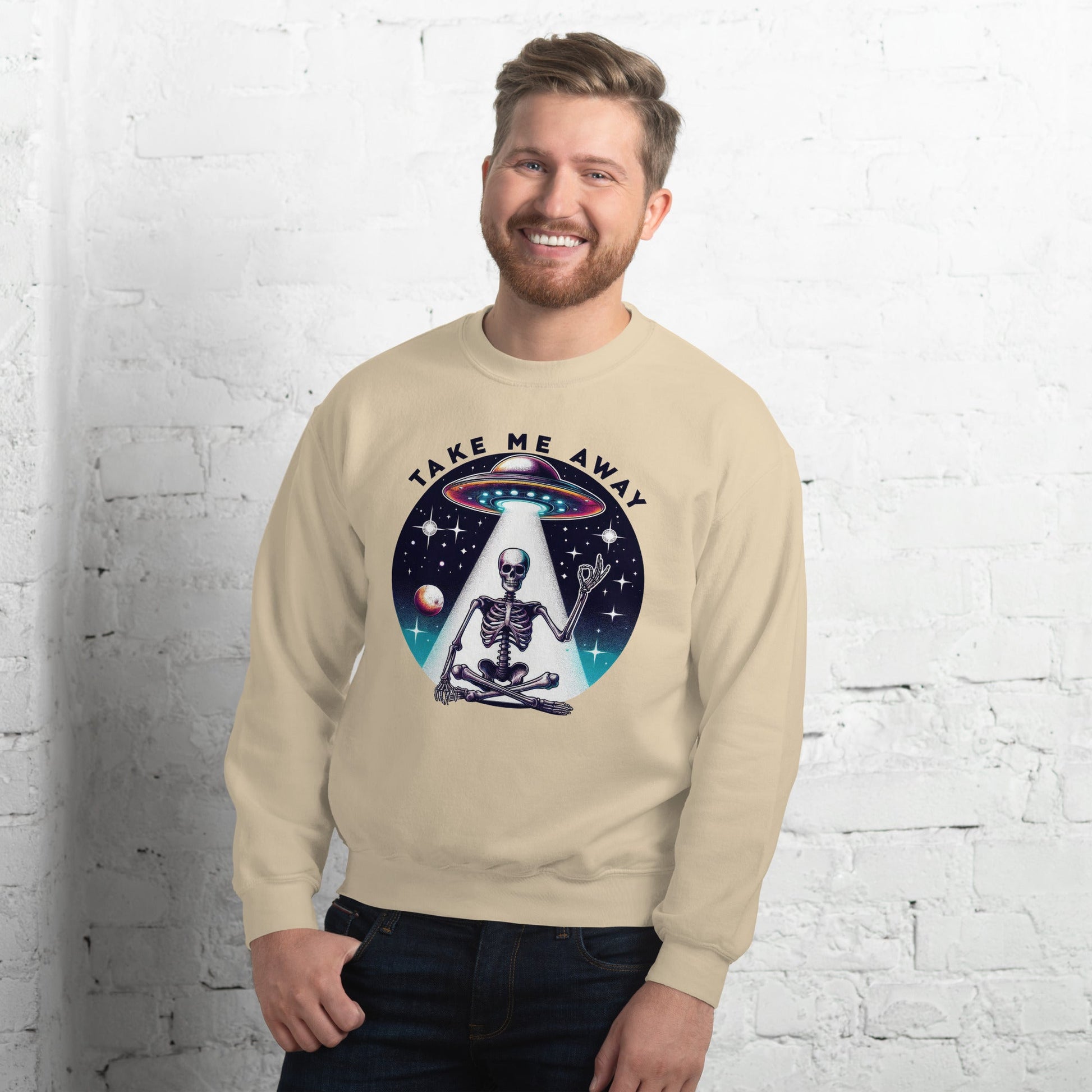 Men’s UFO Skeleton Sweatshirt | ‘Take Me Away’ Design | Cozy & Classic Fit - Sublimegifts4u.com