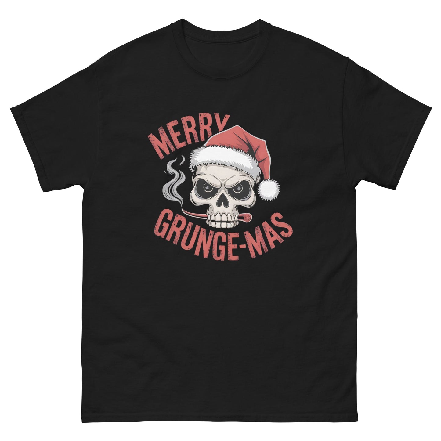 "Merry Grungemas" Skull with Santa Hat Unisex T-Shirt - Sublimegifts4u.com