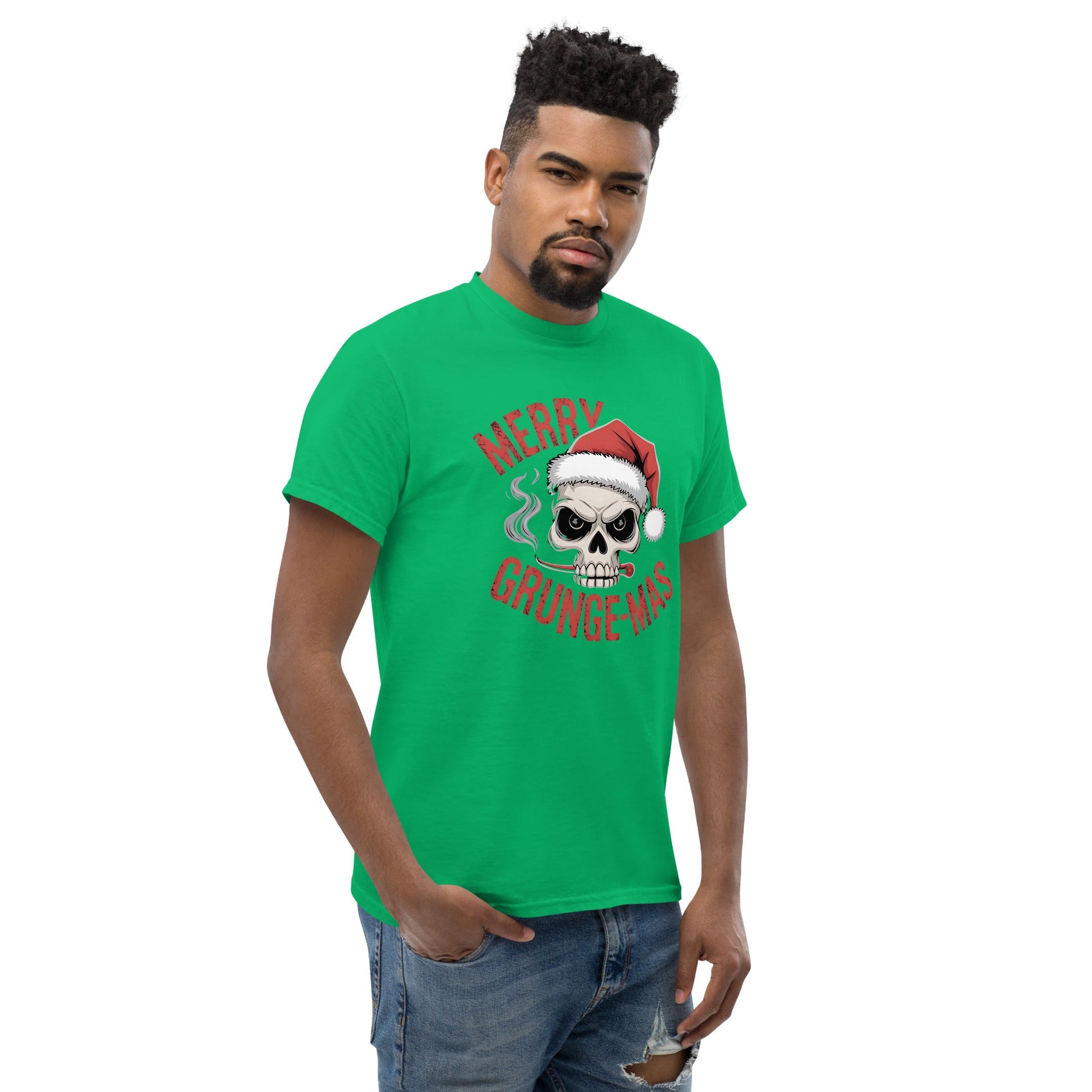 "Merry Grungemas" Skull with Santa Hat Unisex T-Shirt - Sublimegifts4u.com